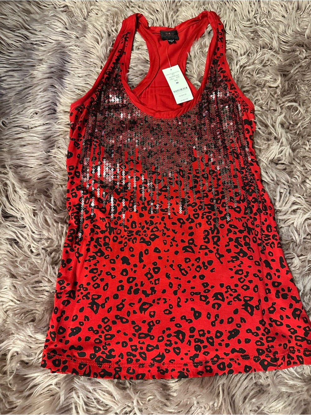 Express Red Sequin Leopard Racerback Tank